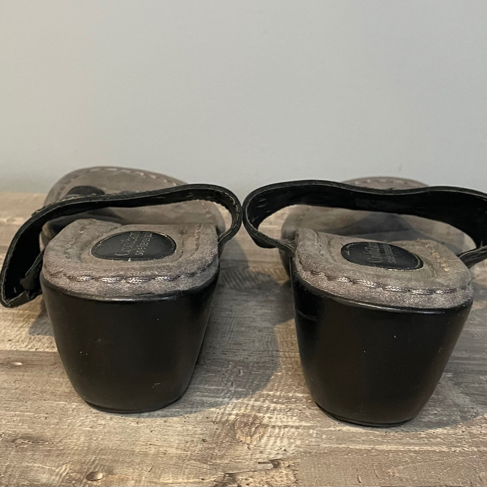 Women Croft&Barrow Leather Solesenseability Slip-On Wedge Sandals Black Sz 8 - Picture 5 of 8